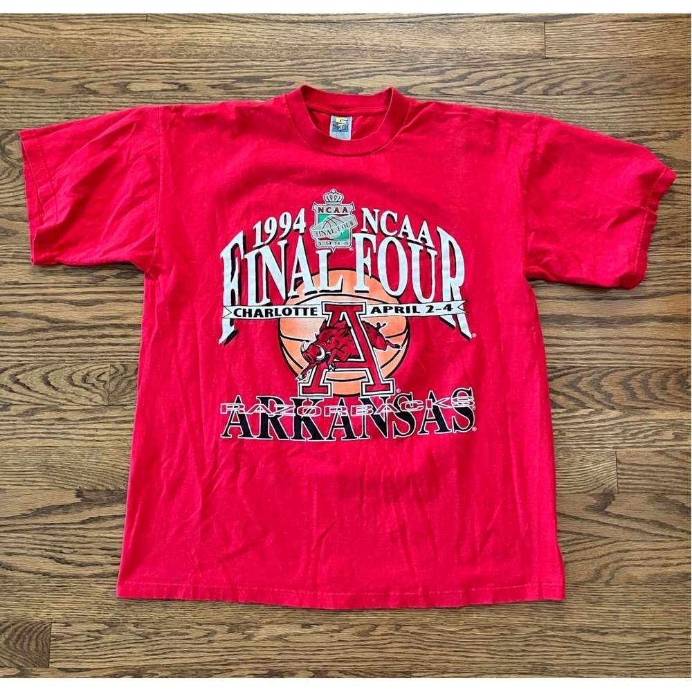 Vintage 1994 NCAA Final Four Arkansas Razorbacks T-Shirt XL Red Competitor USA
